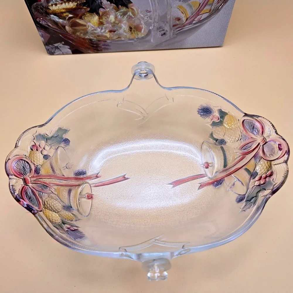 Mikasa Festive Bells Glass Basket‎ with Handle Christmas WY160/524 Japan Clear